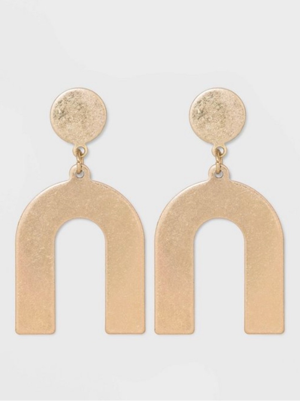 Matte Gold U-Shaped Geometric Drop Earrings | Modern Minimalist